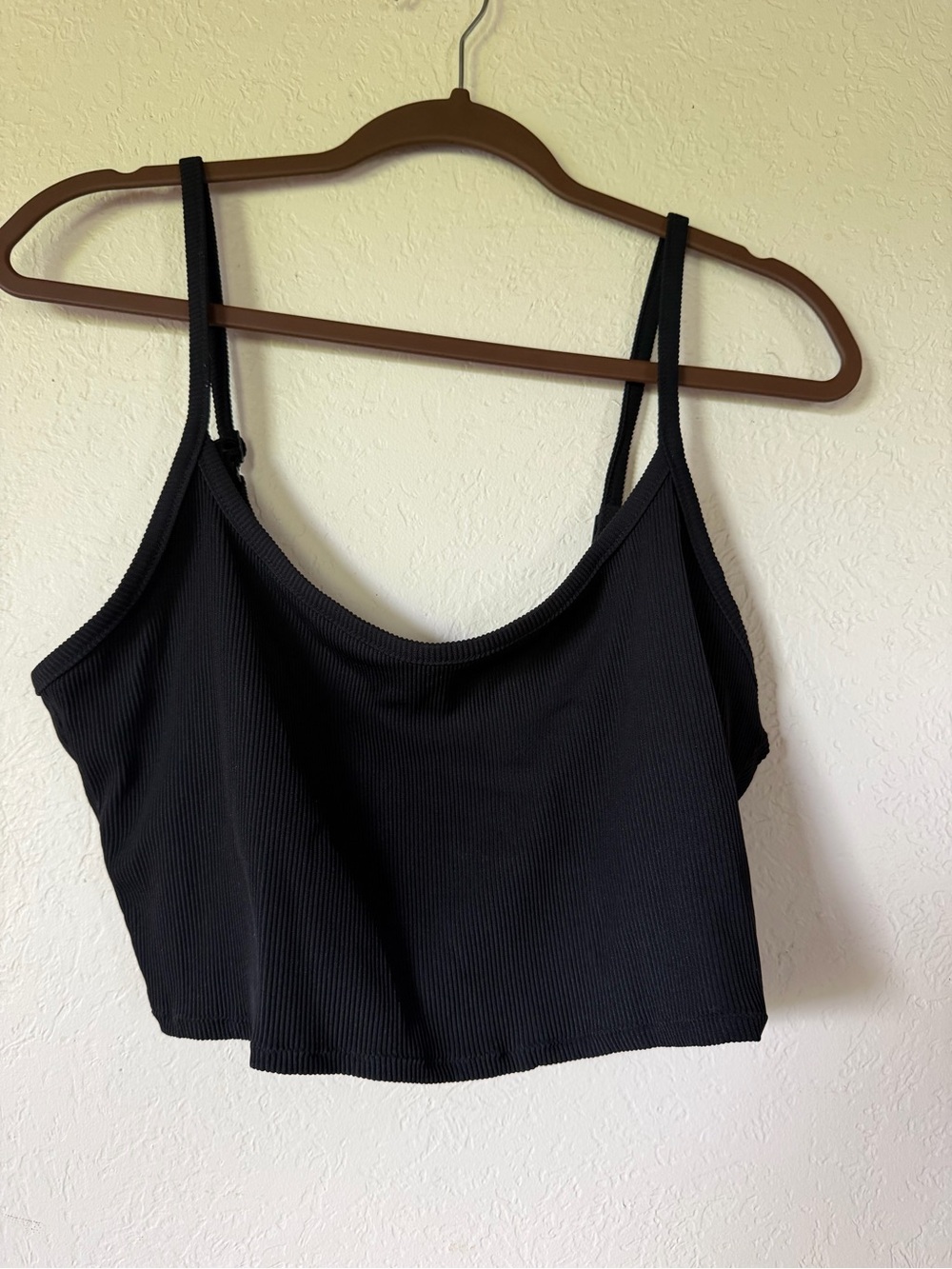 aerie Black Ribbed Cropped Swim Top